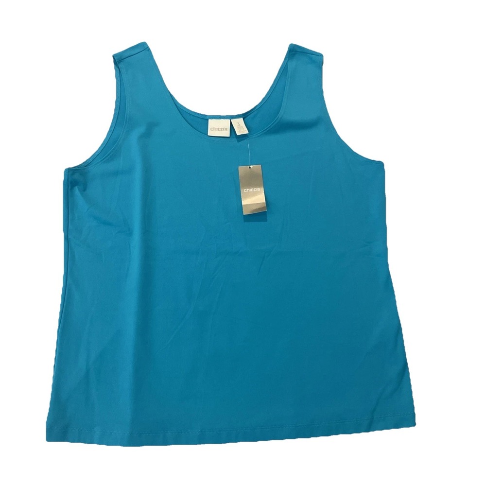 NWT Chicos Tank Top Womens Sz 3 Anguilla Blue Microfiber Contemporary Basic Knit